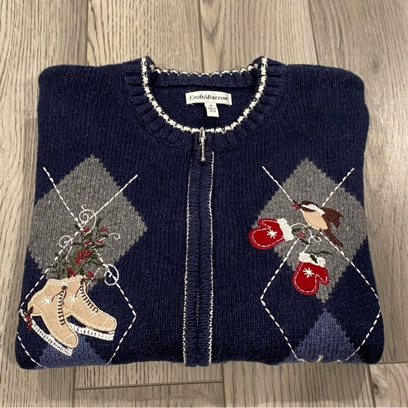 Croft & Barrow Full Zip Sweater Women’s S Embroidered Ice Skate Mittens Cardigan - Picture 16 of 16
